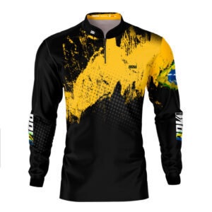 Camisa de Pesca Brk Preto e Amarelo com Proteção Solar UV50+