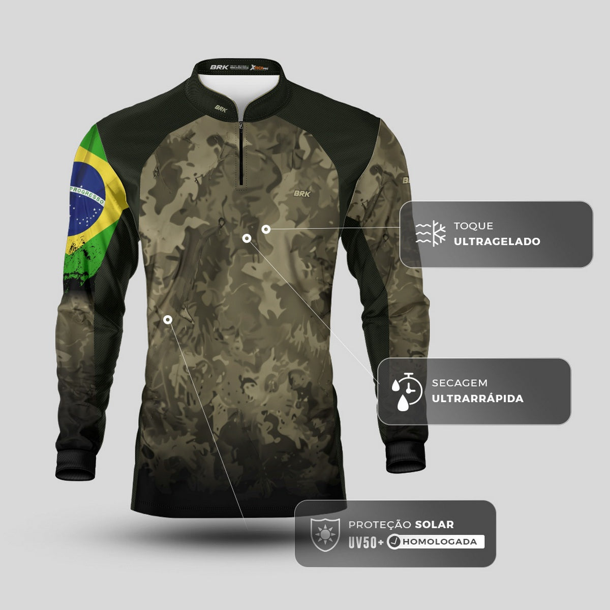 Camisa Agro Brk Camuflada Bandeira do Brasil com Proteção Solar UV50+ - Imagem 6