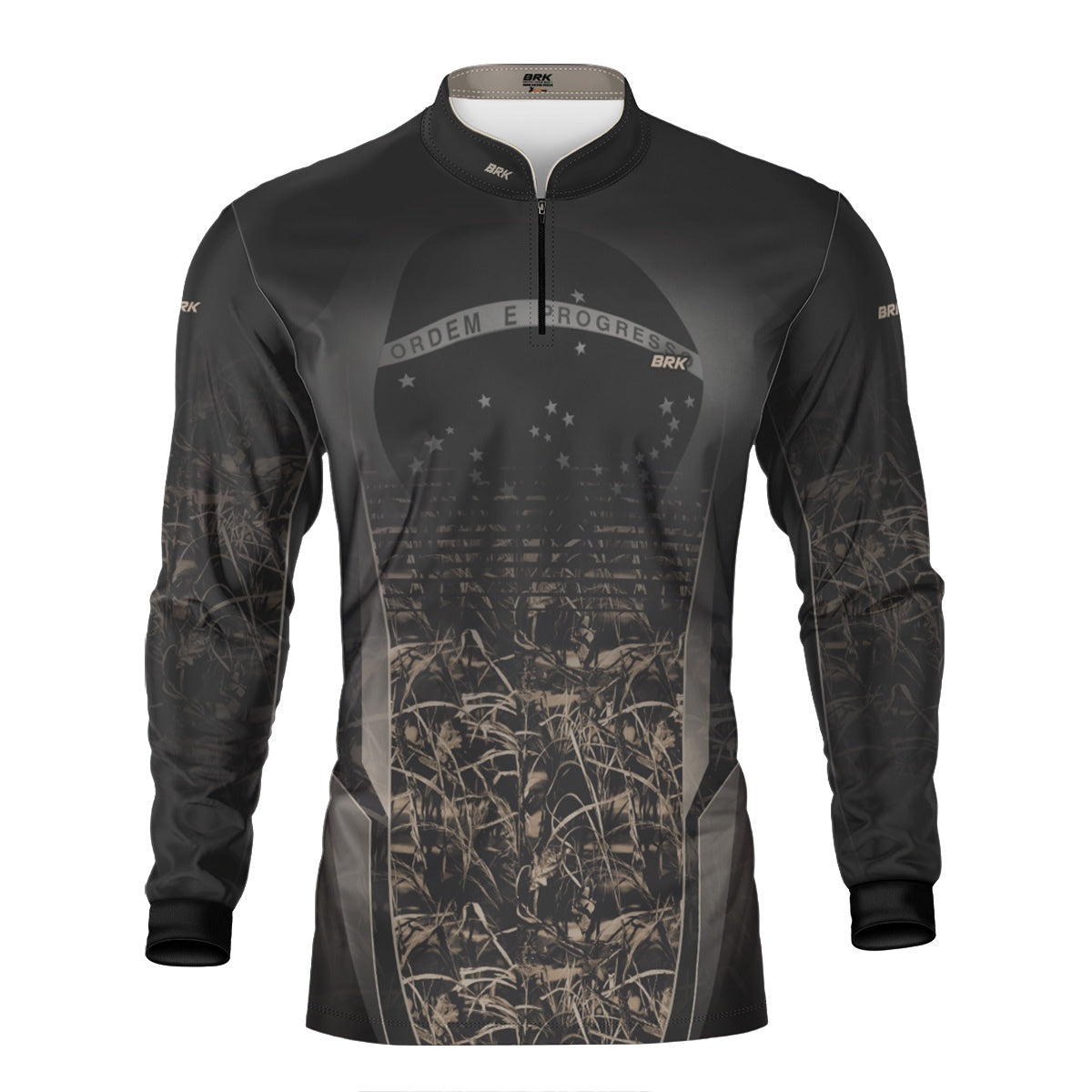 Camisa Agro Brk Camuflada Cinza com Bandeira do Brasil com Proteção Solar UV50+