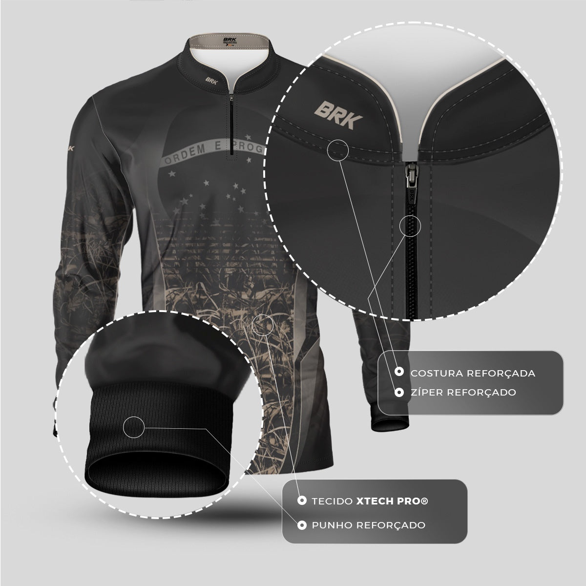 Camisa Agro Brk Camuflada Cinza com Bandeira do Brasil com Proteção Solar UV50+ - Imagem 5