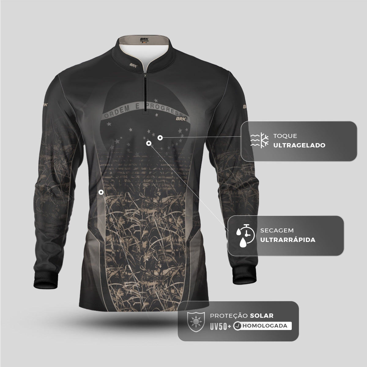 Camisa Agro Brk Camuflada Cinza com Bandeira do Brasil com Proteção Solar UV50+ - Imagem 6