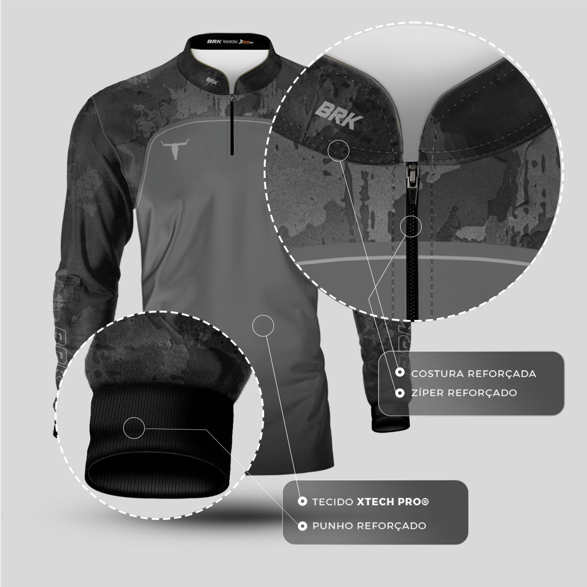 Camisa Agro Brk Camo Long Horn Brasil Cinza com Proteção Solar UV50+ - Imagem 6