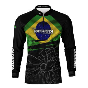 Camisa Agro Brk Básica Patriota Preta Bandeira do Brasil com Proteção UV50+