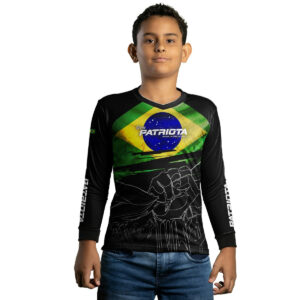 Camisa Agro Infantil Brk Básica Patriota Preta Bandeira do Brasil com Proteção UV50+