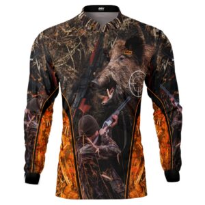Camisa de Pesca Brk Camuflado Laranja Javali com Proteção Solar UV50+