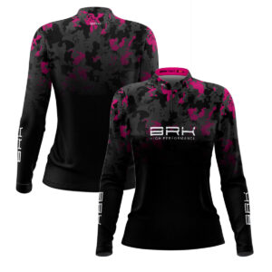 Camisa Agro Feminina Brk Camuflada Preta e Rosa com Proteção Solar UV50+