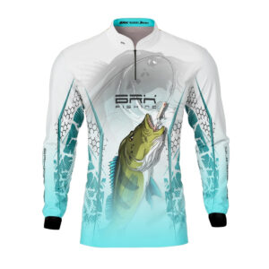Camisa de Pesca Brk Tucunaré Branca e Azul com Proteção Solar UV50+