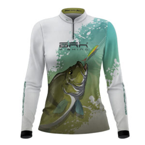 Camisa de Pesca Feminina Brk Tucunaré Verde e Branca com Proteção UV50