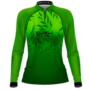 Camisa Feminina de Pesca  Verde Brk Fishing Folhas com UV50+