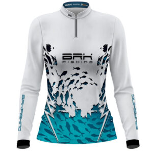 Camisa Feminina  Brk Peixe Vazado Branco e Azul com UV50+