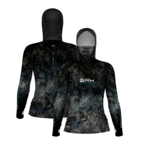 Camisa FusionX Feminina Brk Galaxy Preta e Azul com Capuz e Proteção UV50+