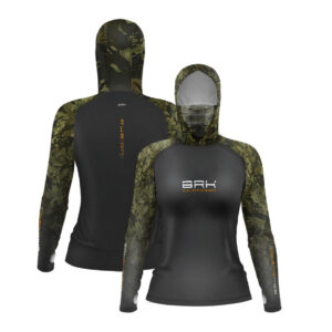 Camisa FusionX Feminina Brk Camuflada Verde Preto Capuz e Proteção UV50+