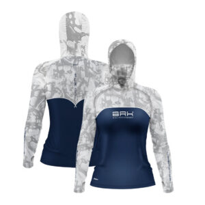 Camisa FusionX Feminina Brk Deep Camuflada Branco Azul com Capuz e Proteção UV50+