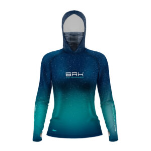 Camisa FusionX Feminina Brk Azul Celeste Estrelas com Capuz e Proteção UV50+ Envio Imediato