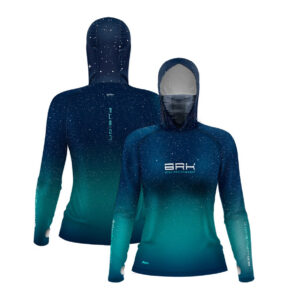 Camisa FusionX Feminina Brk Azul Celeste Estrelas com Capuz e Proteção UV50+
