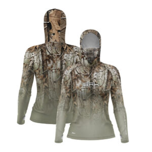 Camisa FusionX Feminina Brk Hunter Real Tree Camuflado com Capuz e Proteção UV50+