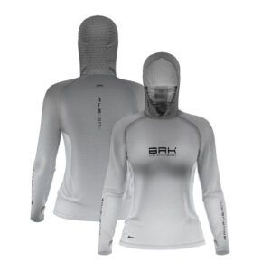 Camisa FusionX Feminina Brk Clean Branca e Cinza com Capuz e Proteção UV50+