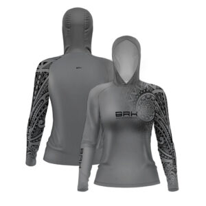 Camisa com Capuz Feminina Brk Maori Cinza com Preto com Proteção Solar UV50+
