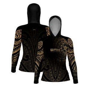 Camisa com Capuz Feminina Brk Maori Bege e Preto com Proteção Solar UV50+