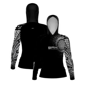 Camisa com Capuz Feminina Brk Maori Preto e Branco com Proteção Solar UV50+