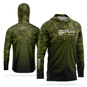 Camisa de Pesca com Capuz Brk Camuflada Verde 2 com Proteção Solar UV50+