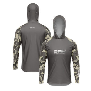 Camisa de Pesca com Capuz Brk Camuflada Cinza Verde com Proteção Solar UV50+