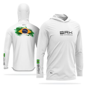 Camisa de Pesca com Capuz Brk Branca Brasil com Proteção Solar UV50+