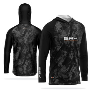 Camisa de Pesca com Capuz Brk Preta Camuflada com Proteção Solar UV50+
