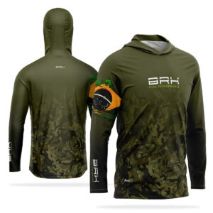 Camisa de Pesca com Capuz Brk Camuflado Verde Brasil com Proteção Solar UV50+