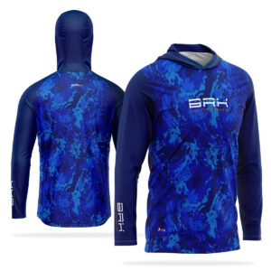 Camisa de Pesca com Capuz Brk Camuflado Azul com Proteção Solar UV50+