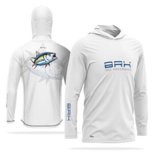 Camisa de Pesca com Capuz Brk Branca Atum com Proteção Solar UV50+