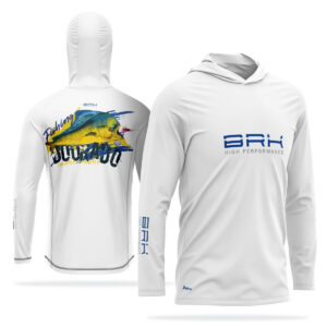 Camisa de Pesca com Capuz Brk Branca Dourado Mahi-Mahi com Proteção Solar UV50+