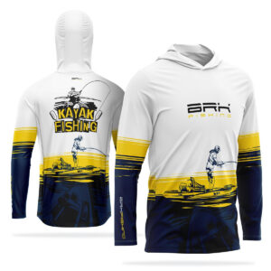 Camisa de Pesca com Capuz Brk Amarela e Azul Kayak Fishing com Proteção Solar UV50+
