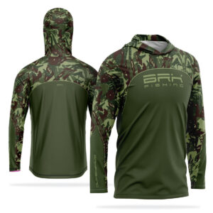 Camisa de Pesca com Capuz Brk Verde Camuflado com Proteção Solar UV50+