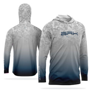 Camisa de Pesca com Capuz Brk Branco Camuflado e Azul com Proteção Solar UV50+