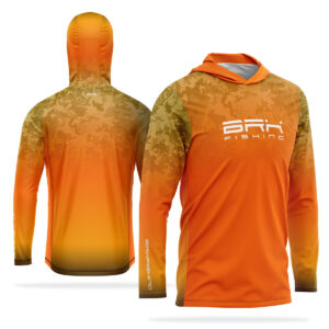 Camisa de Pesca com Capuz Brk Laranja Camuflado com Proteção Solar UV50+