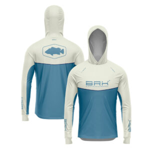 Camisa de Pesca Brk com Capuz Hybrid Bege com Azul com Proteção Solar UV50+ Envio Imediato