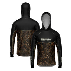 Camisa de Pesca Brk com Capuz Hybrid Black Real Tree com Proteção Solar UV50+ Envio Imediato