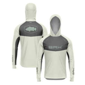 Camisa de Pesca Brk com Capuz Hybrid Cinza Bege com Proteção Solar UV50+ Envio Imediato