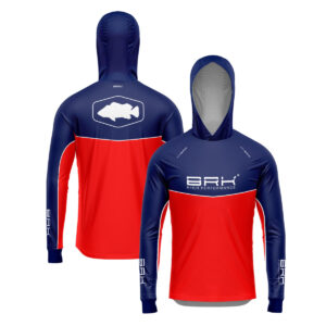 Camisa de Pesca Brk com Capuz Hybrid Red Blue Fishing com Proteção Solar UV50+ Envio Imediato