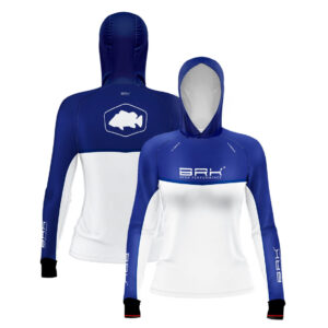 Camisa de Pesca Feminina Brk com Capuz Hybrid Blue Fishing com Proteção Solar UV50+ Envio Imediato