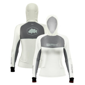 Camisa de Pesca Feminina Brk com Capuz Hybrid Cinza Bege com Proteção Solar UV50+ Envio Imediato