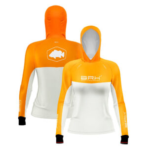 Camisa de Pesca Feminina Brk com Capuz Hybrid Laranja com Proteção Solar UV50+ Envio Imediato