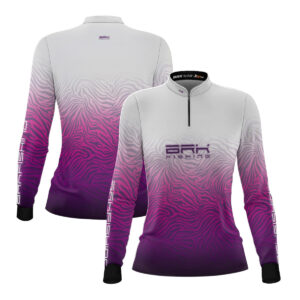 Camisa de Pesca Feminina Brk Branco e Roxo com UV50+