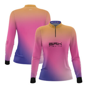Camisa de Pesca Feminina Brk Degradê Amarelo Rosa Azul com proteção UV50+