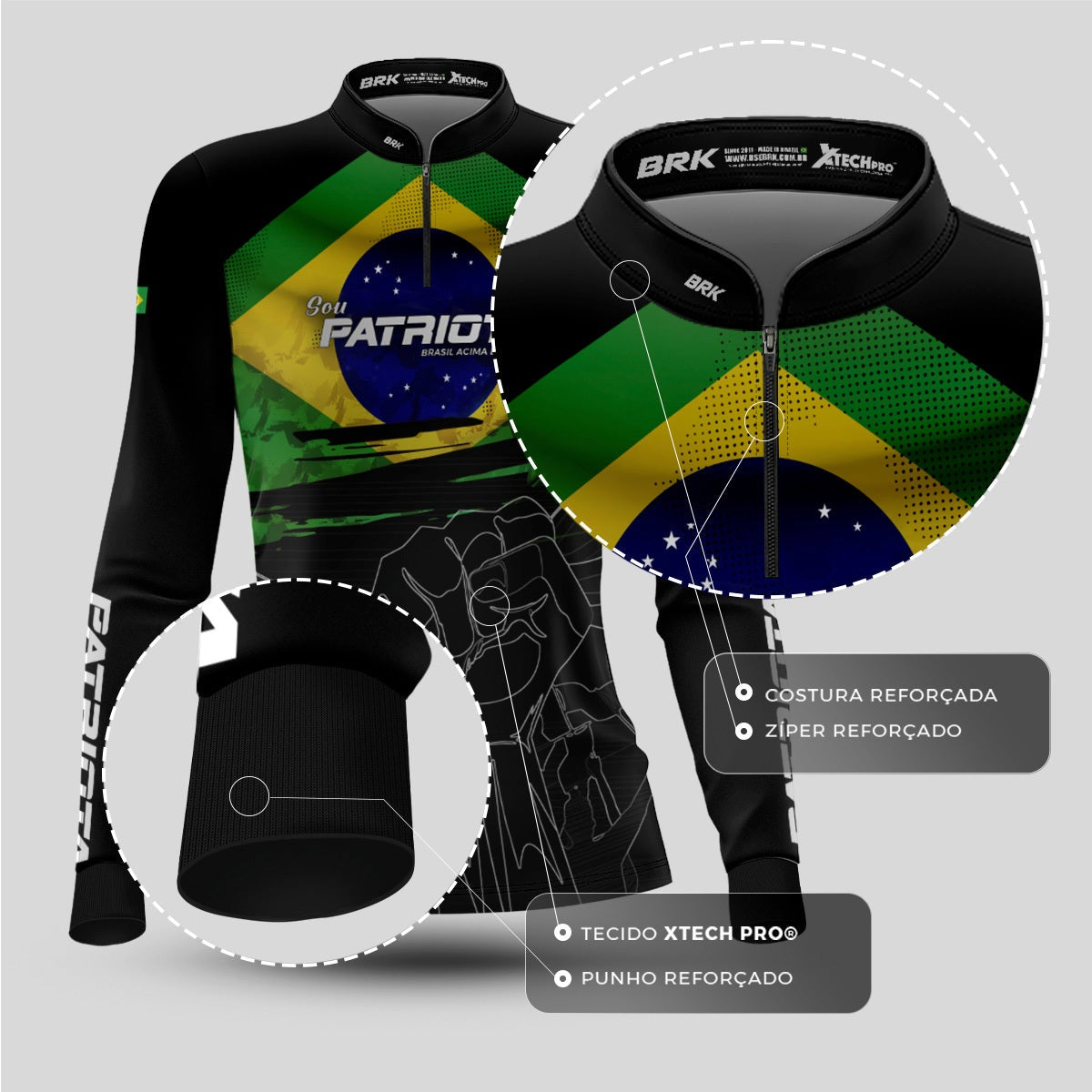 Camisa Agro Feminina Brk Básica Patriota Preta Bandeira do Brasil com Proteção UV50+ - Imagem 5