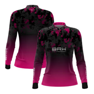 Camisa de Pesca Feminina Brk Preta e Rosa com Proteção Solar UV50+