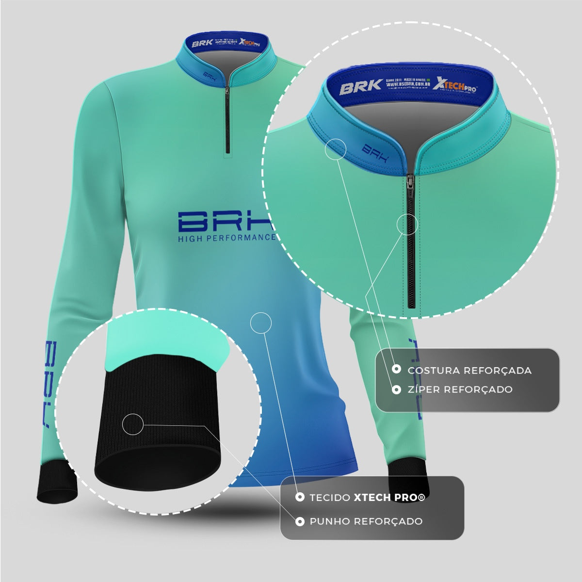 Camisa Agro Feminina Brk Azul e Verde com Proteção Solar UV50+ - Imagem 5