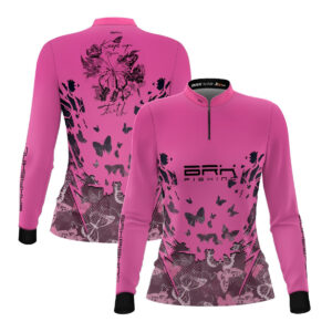 Camisa Feminina de Pesca Preta e Rosa Brk Tucunaré com UV50+