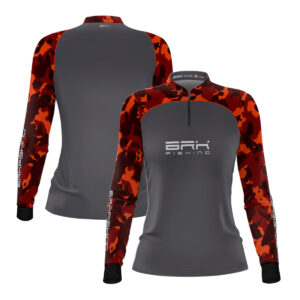 Camisa Feminina de Pesca  Brk Laranja Camuflado e Cinza com UV50+